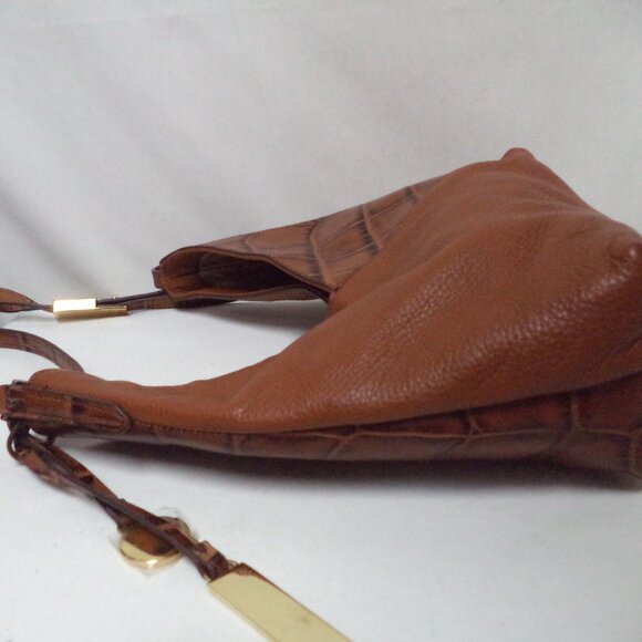 GILI Leather Criss Cross brown shoulder crossbody bag purse croc adjustable - Picture 7 of 13